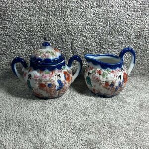 Nippon Sugar and Creamer Set‎ Geisha Hand Painted Antique Japan
